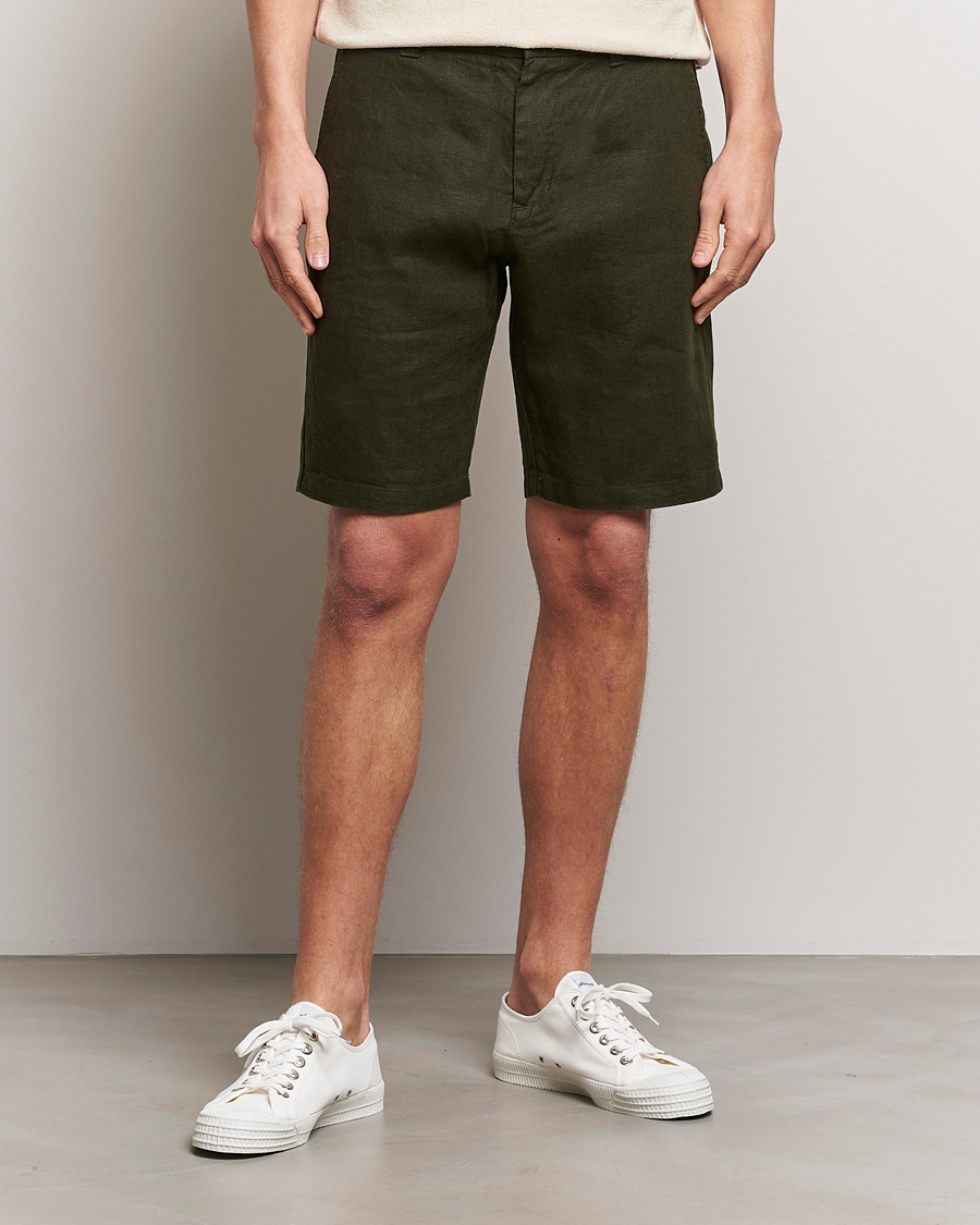 Men | Linen Shorts | NN07 | Crown Linen Shorts Rosin Green