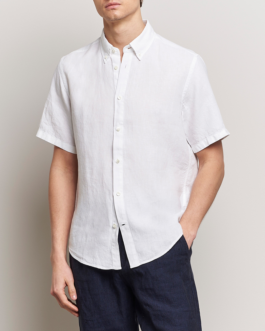 Homme | Nouveautés | NN07 | Arne Linen Short Sleeve Shirt White
