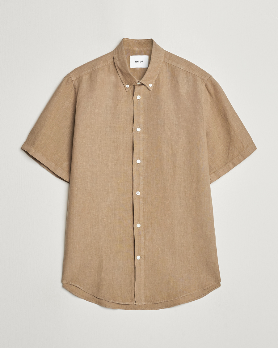 Homme | Chemises | NN07 | Arne Linen Short Sleeve Shirt Greige