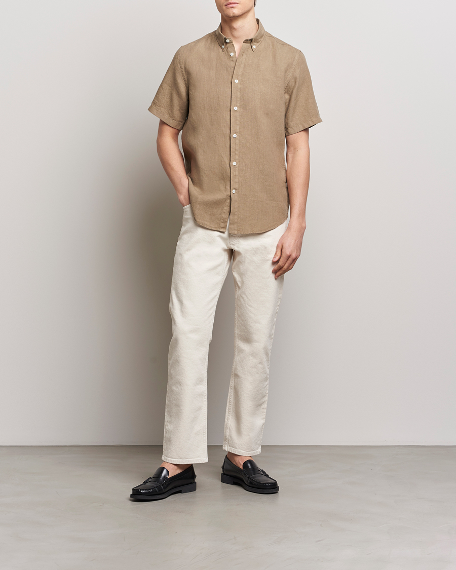 Homme | Chemises | NN07 | Arne Linen Short Sleeve Shirt Greige