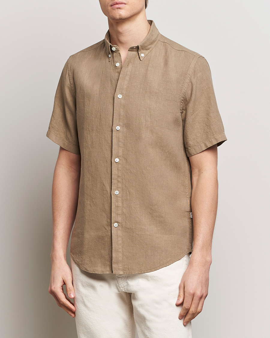 Homme | Chemises À Manches Courtes | NN07 | Arne Linen Short Sleeve Shirt Greige