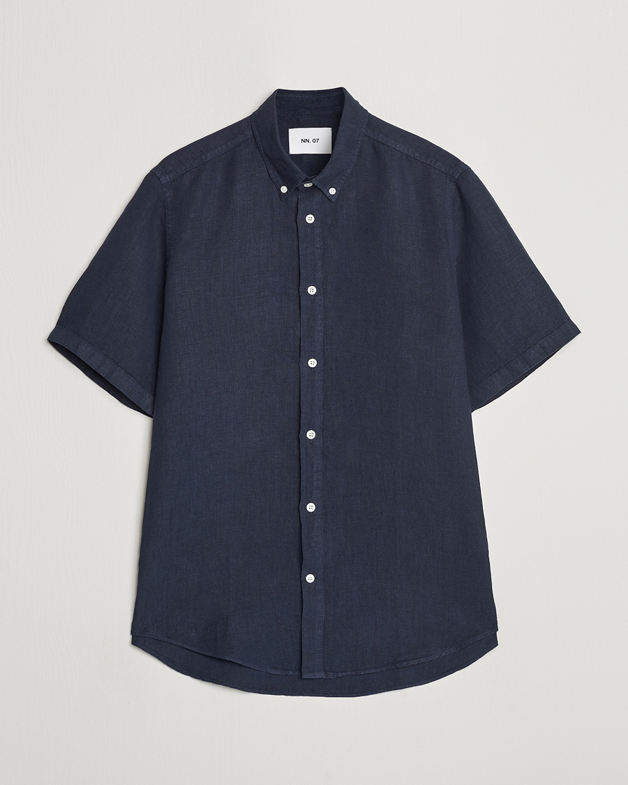 Homme | Chemises | NN07 | Arne Linen Short Sleeve Shirt Navy Blue