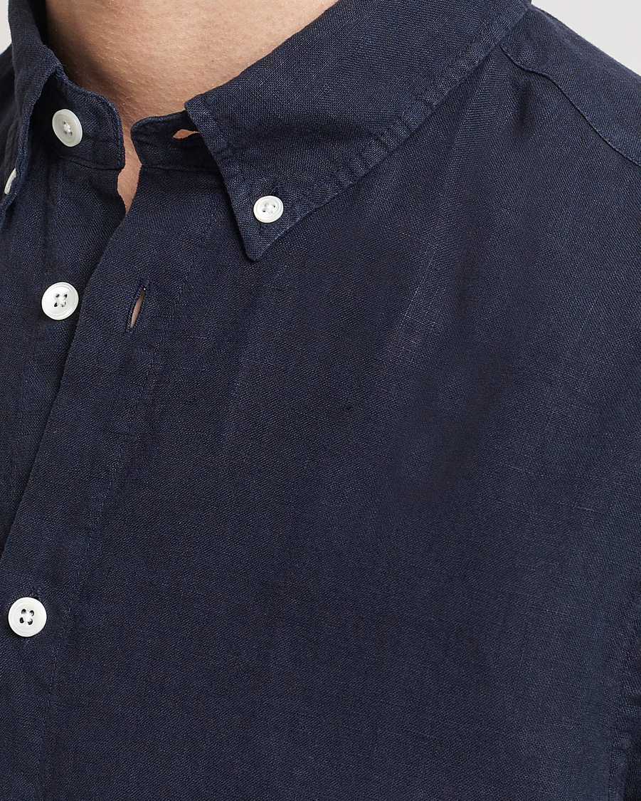Homme | Chemises | NN07 | Arne Linen Short Sleeve Shirt Navy Blue