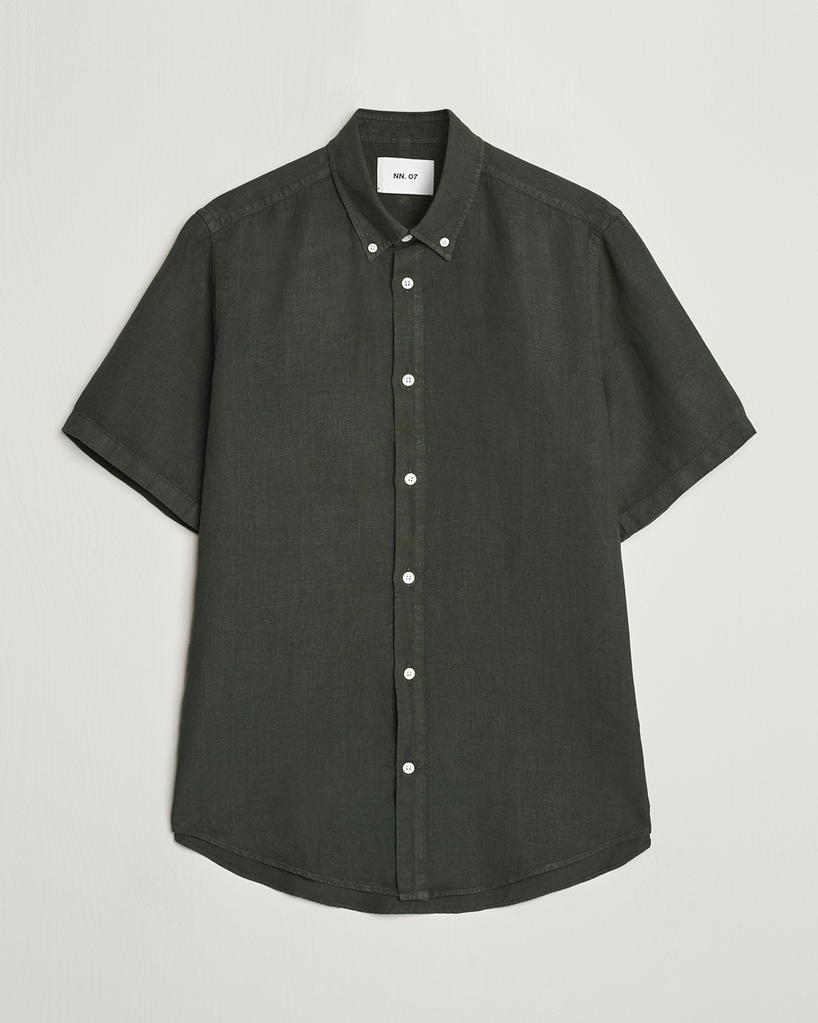 Homme | Chemises | NN07 | Arne Linen Short Sleeve Shirt Rosin Green