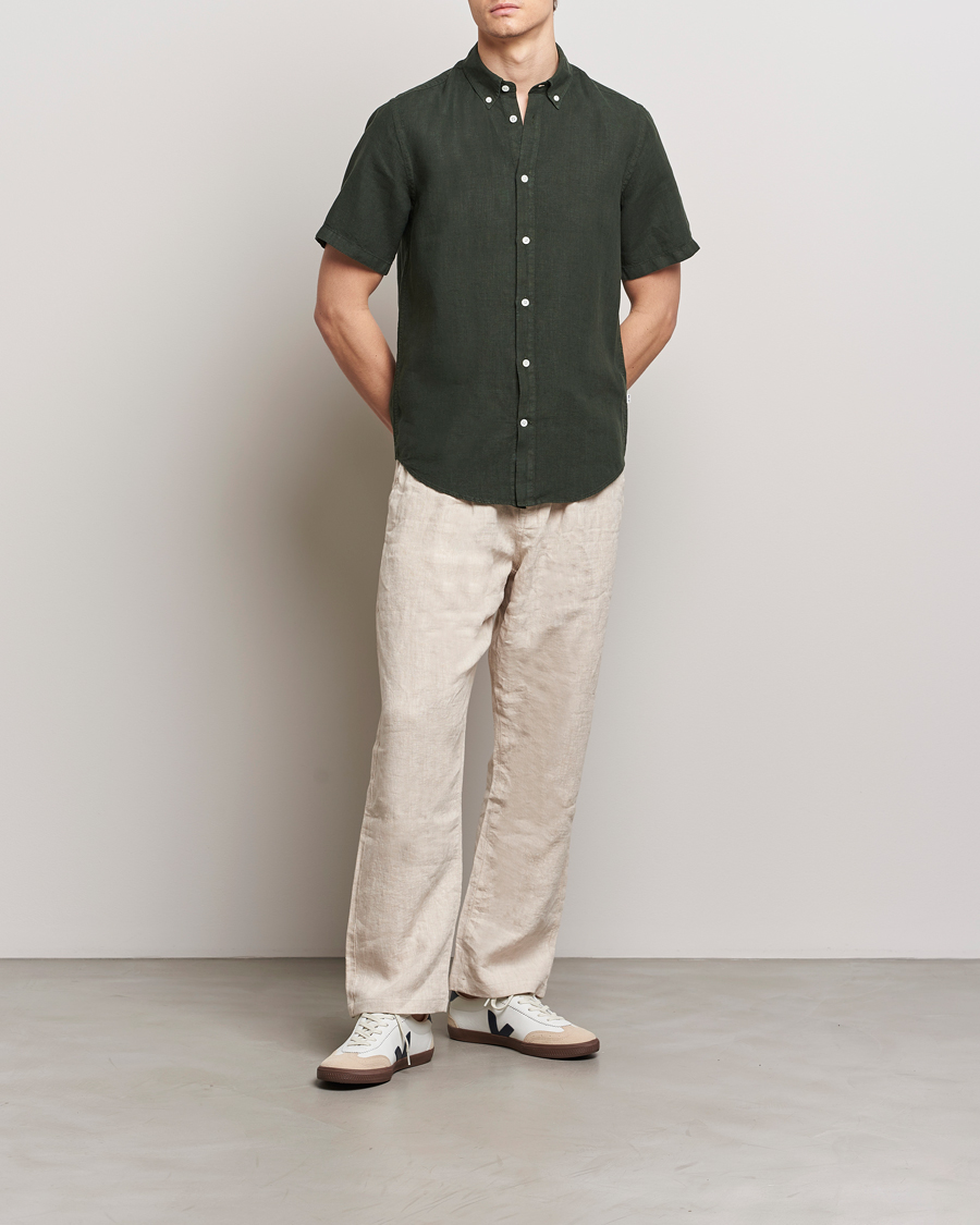 Homme | Chemises | NN07 | Arne Linen Short Sleeve Shirt Rosin Green