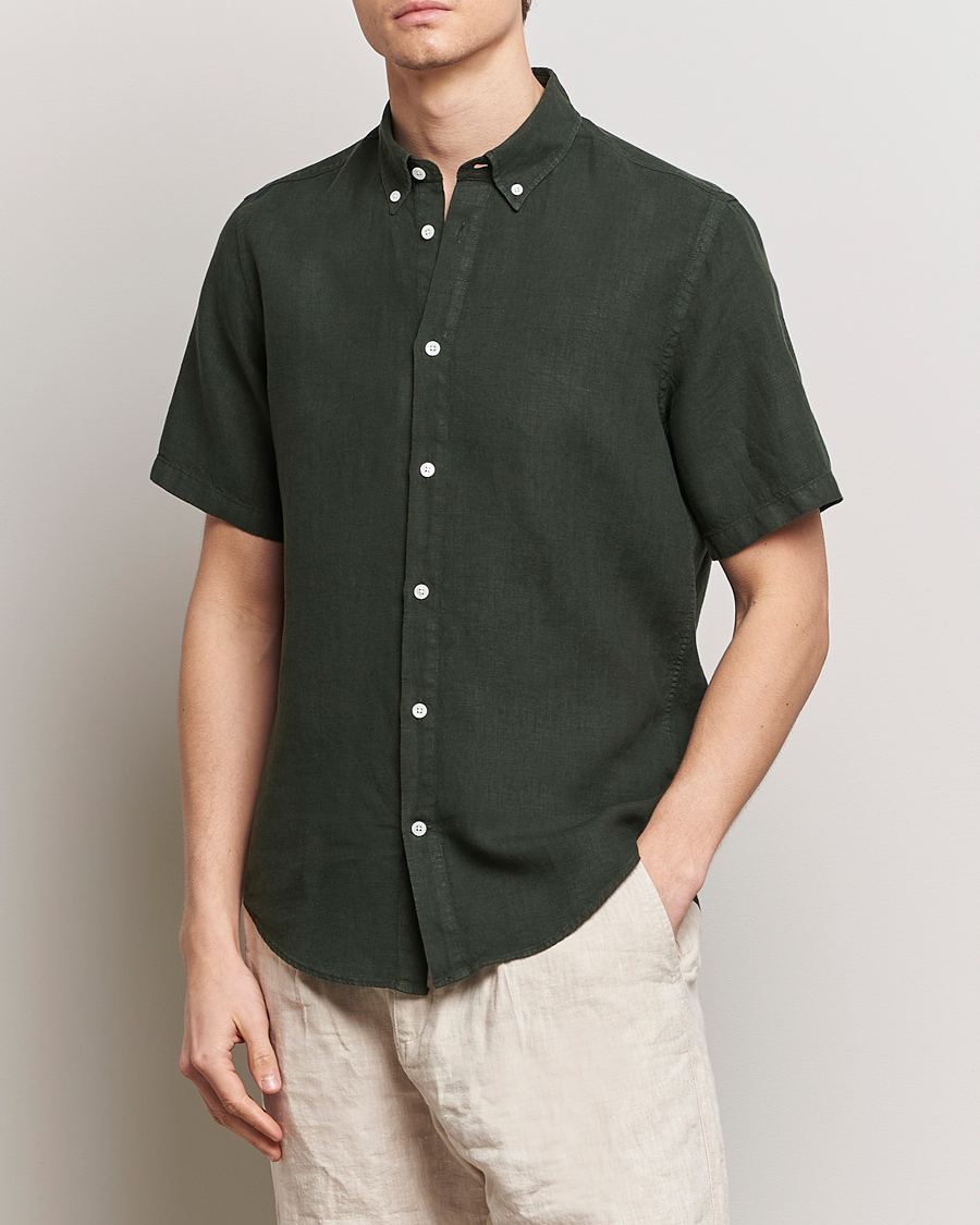 Homme | Chemises À Manches Courtes | NN07 | Arne Linen Short Sleeve Shirt Rosin Green