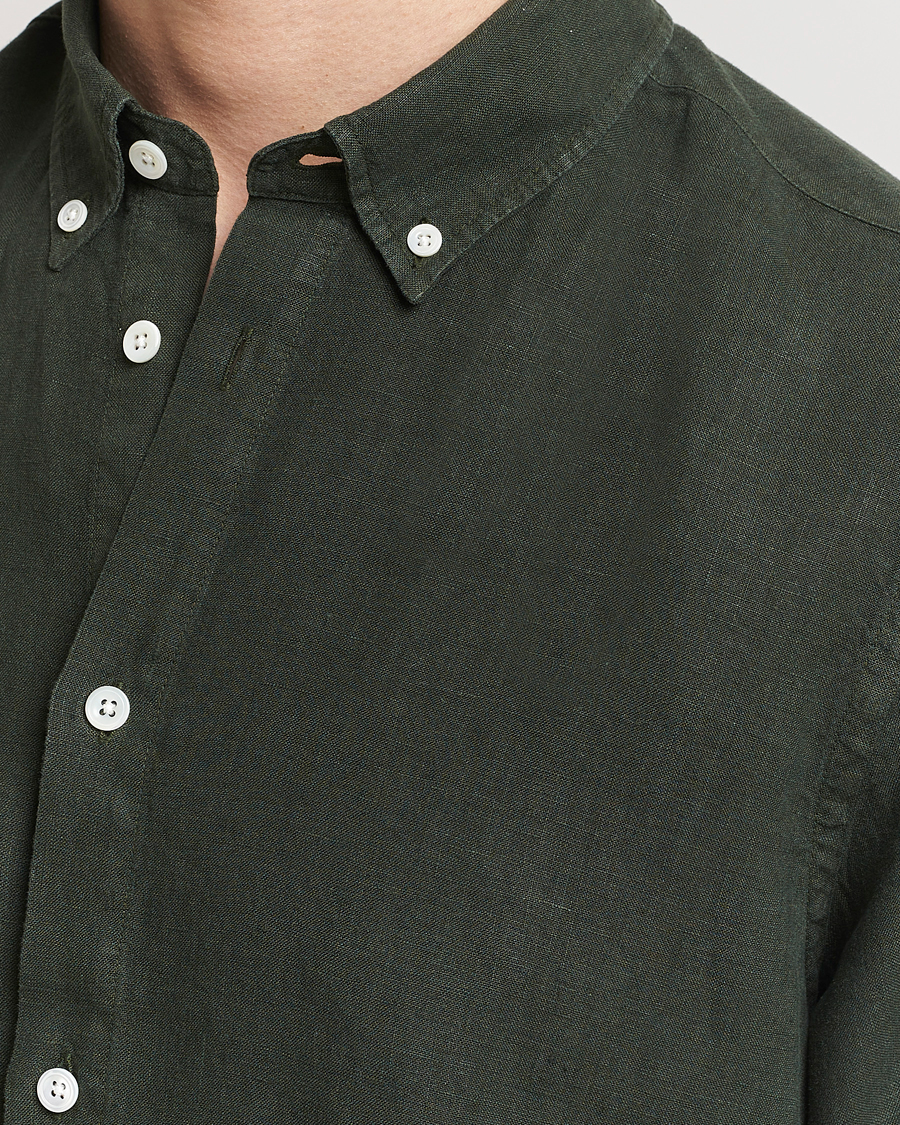 Homme | Chemises | NN07 | Arne Linen Short Sleeve Shirt Rosin Green
