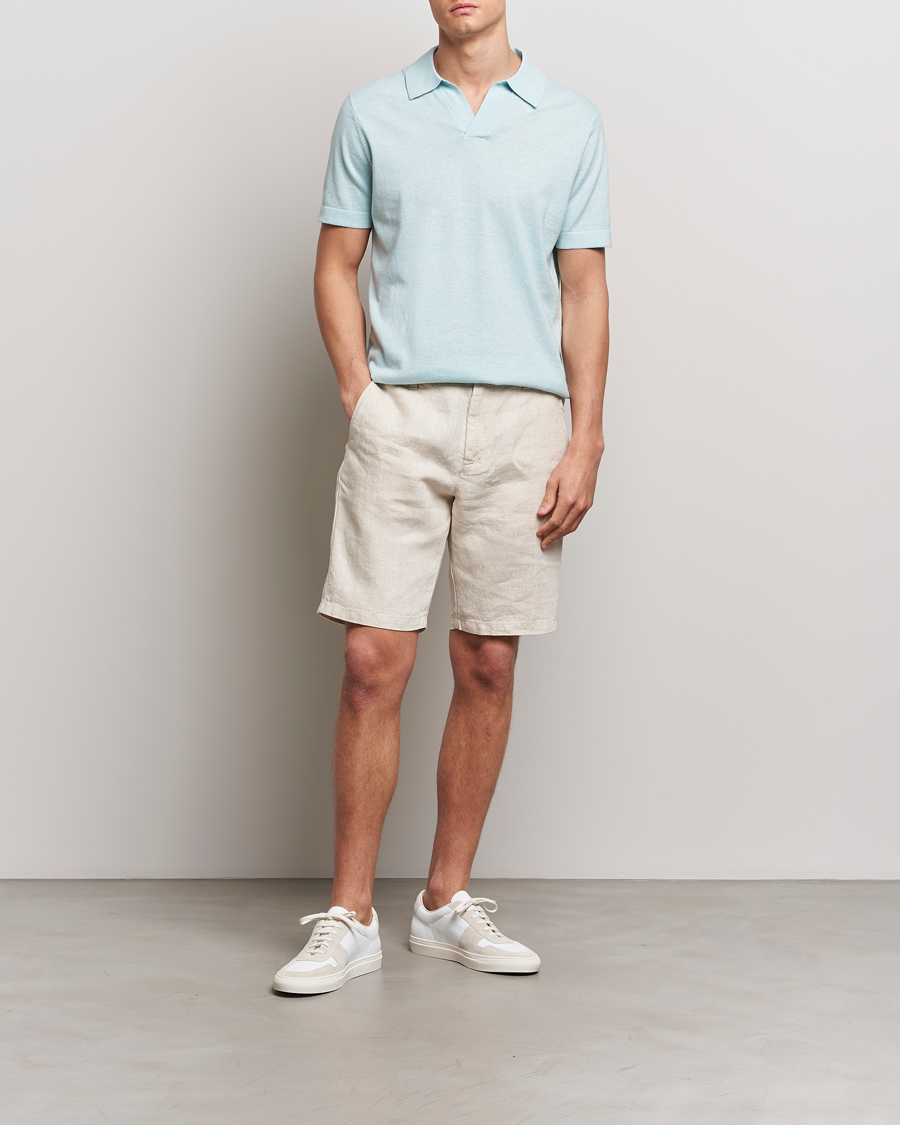 Homme | Polos | NN07 | Ryan Cotton/Linen Polo Winter Sky