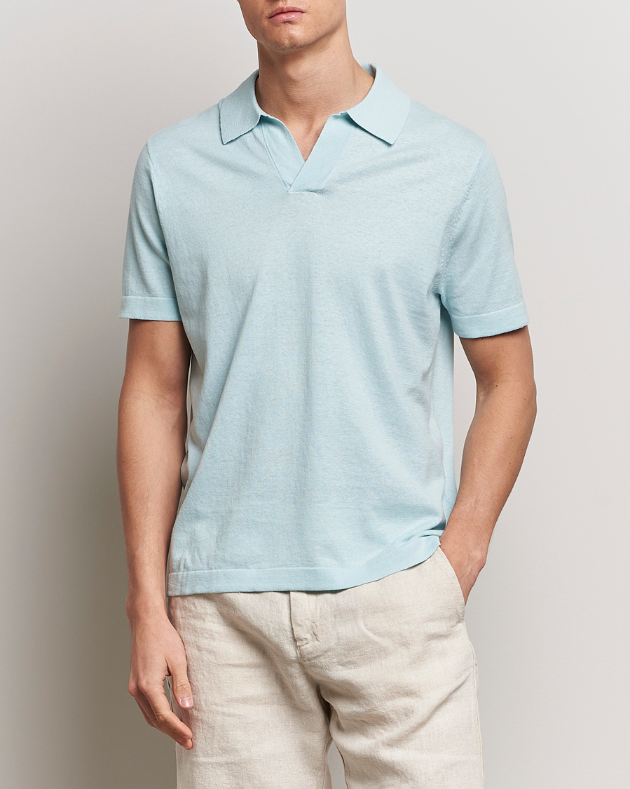 Homme | Polos | NN07 | Ryan Cotton/Linen Polo Winter Sky