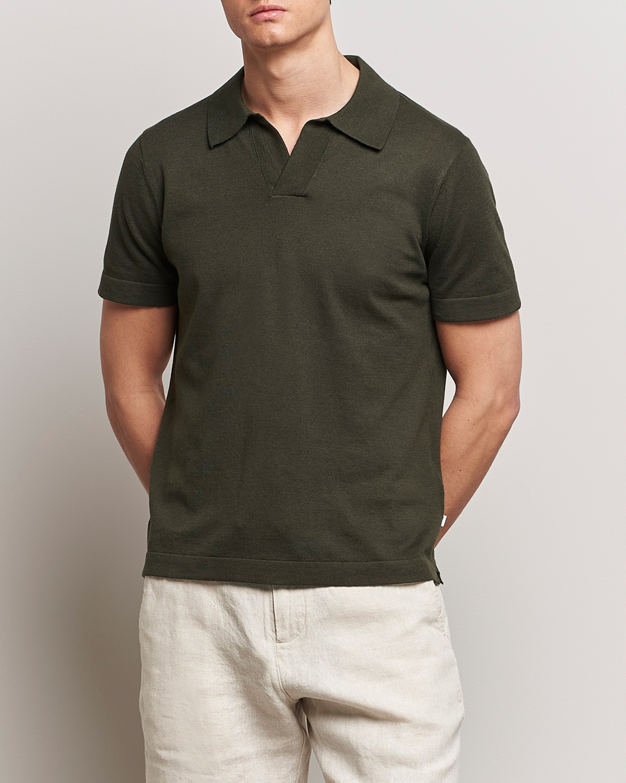 Men | Clothing | NN07 | Ryan Cotton/Linen Polo Rosin Green