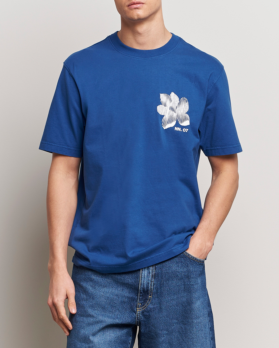 Homme | Nouveautés | NN07 | Adam Printed Crew Neck T-Shirt Blue Quartz