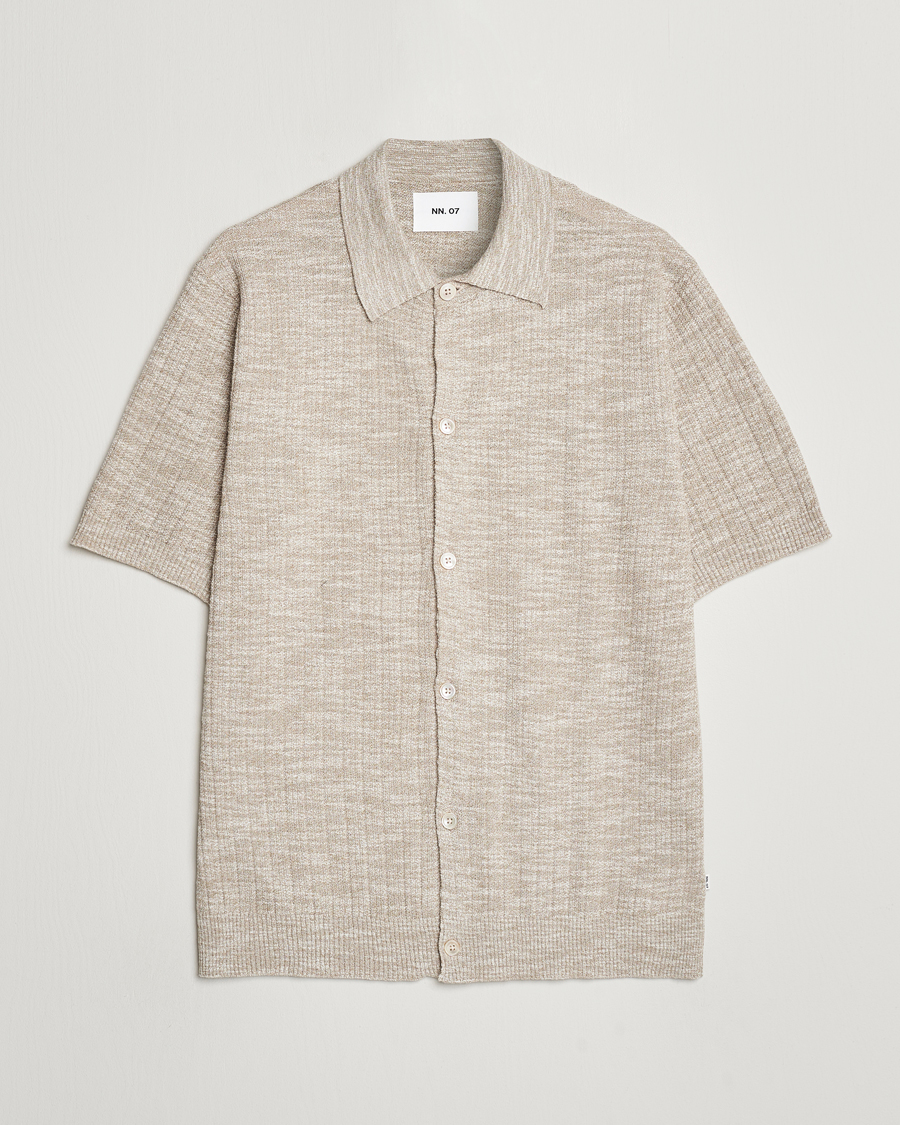 Homme | Chemises | NN07 | Nolan Knitted Shirt Sleeve Shirt Greige Melange