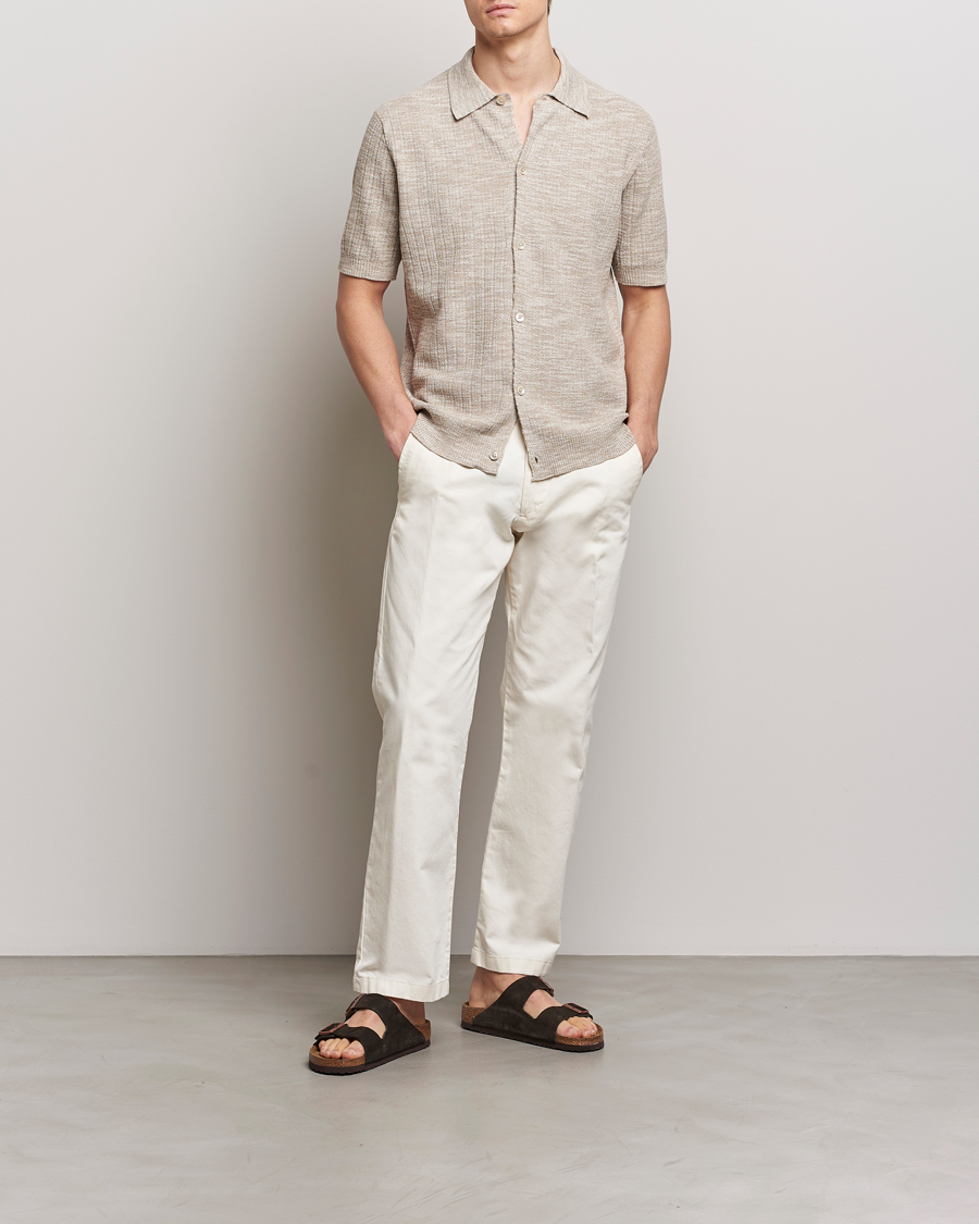 Homme | Chemises | NN07 | Nolan Knitted Shirt Sleeve Shirt Greige Melange