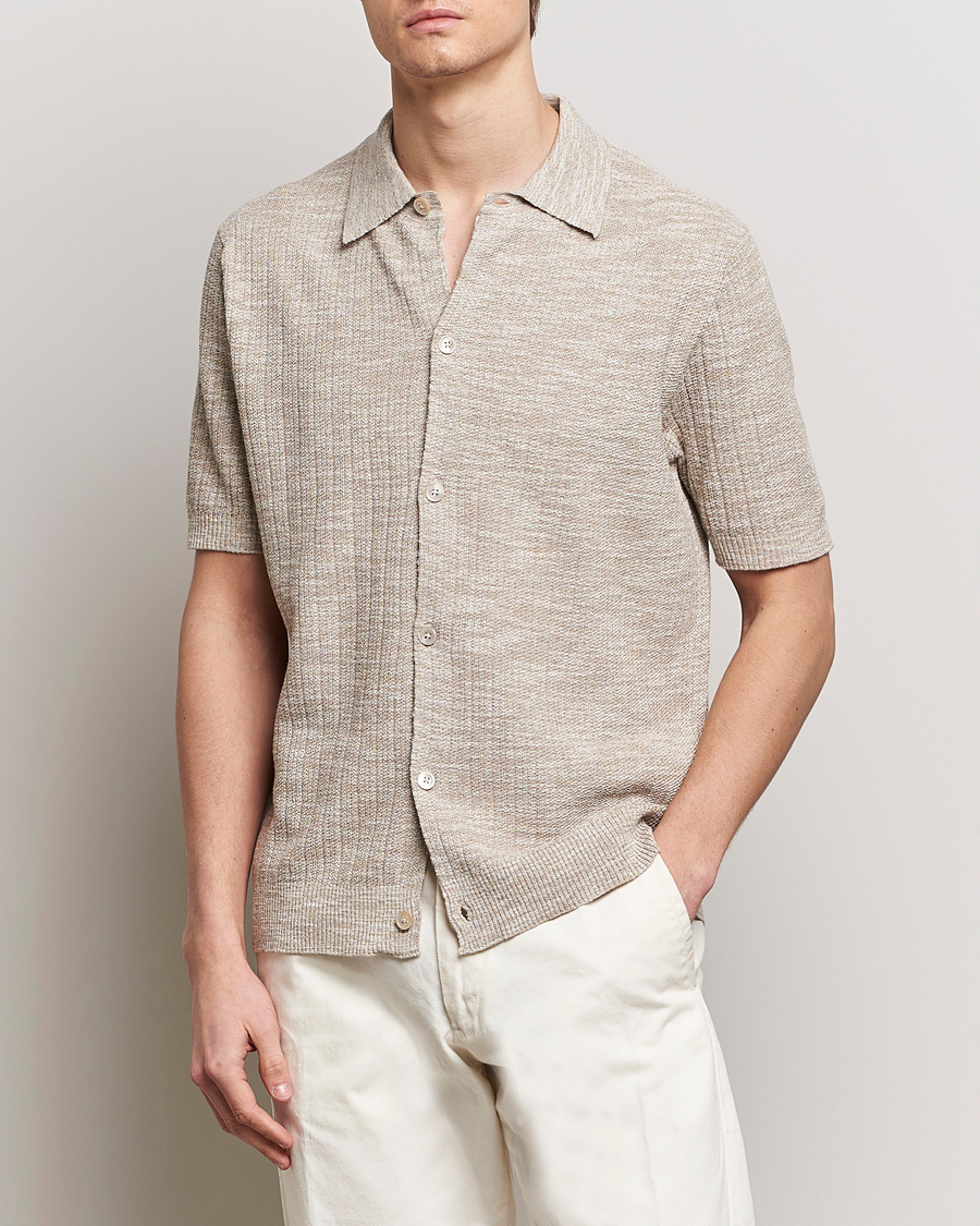 Homme | Nouveautés | NN07 | Nolan Knitted Shirt Sleeve Shirt Greige Melange