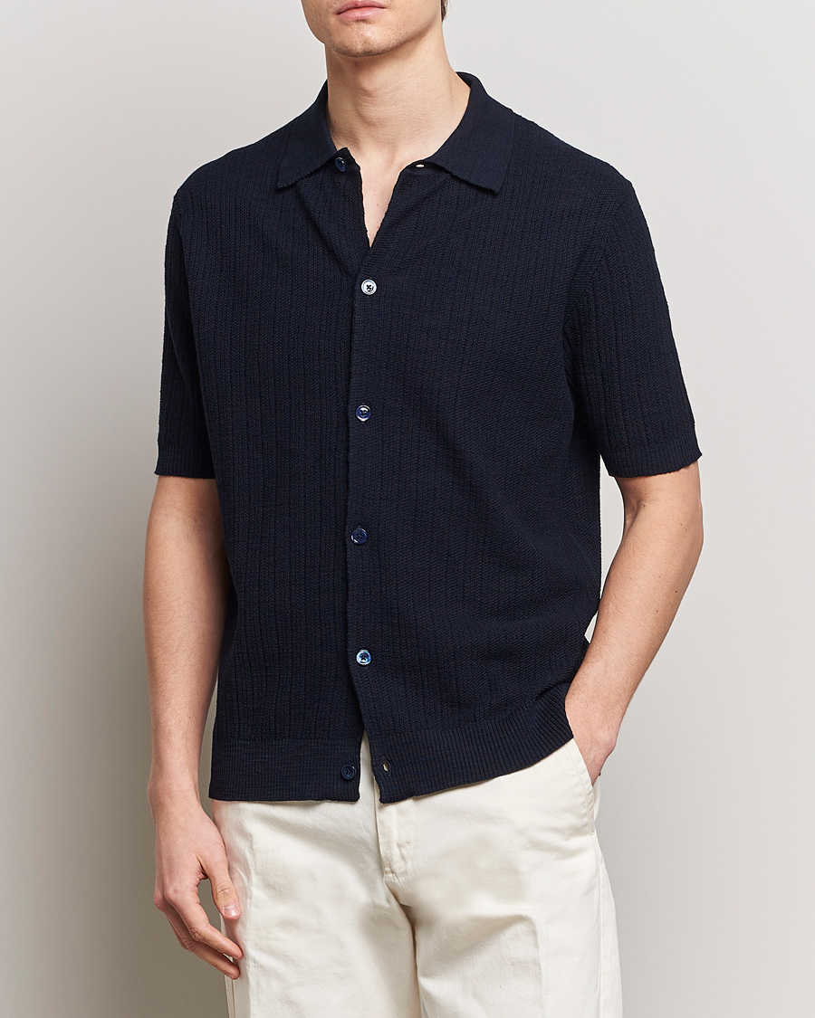 Homme | NN07 | NN07 | Nolan Knitted Shirt Sleeve Shirt Navy Blue