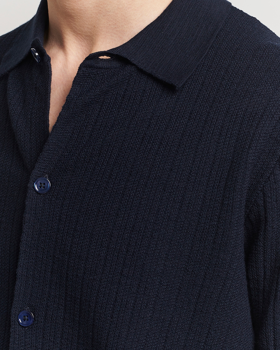Homme | Chemises | NN07 | Nolan Knitted Shirt Sleeve Shirt Navy Blue