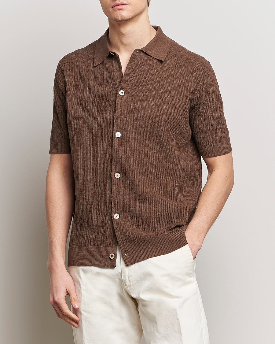 Herr | NN07 | NN07 | Nolan Knitted Shirt Sleeve Shirt Cocoa Brown