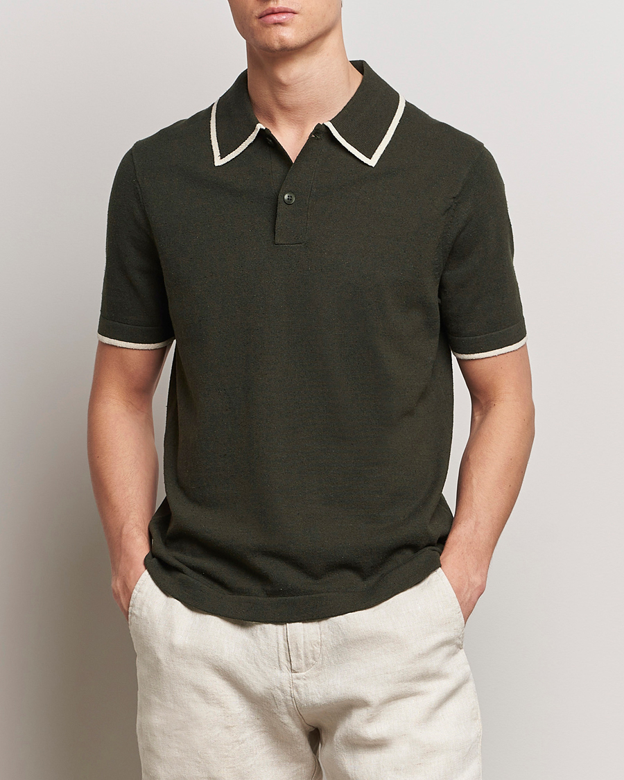 Homme |  | NN07 | Damon Silk/Cotton Knitted Polo Rosin Green