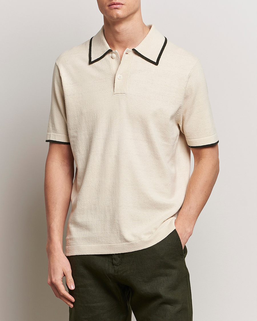 Homme | Polos | NN07 | Damon Silk/Cotton Knitted Polo Oat