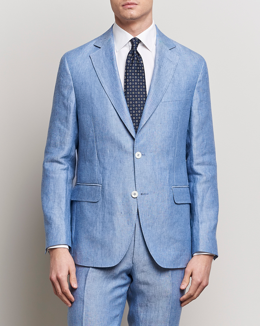Homme | Vestes De Costume | Oscar Jacobson | Ferry Soft Linen Blazer Smog Blue