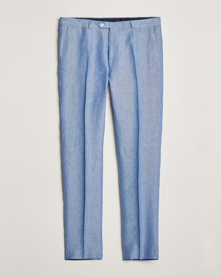 Homme | Pantalons | Oscar Jacobson | Denz Linen Trousers Smog Blue