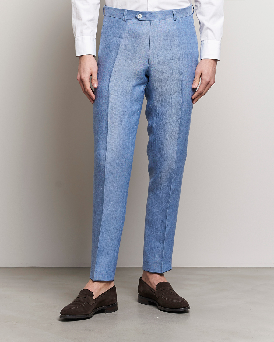 Homme | Pantalons De Costume | Oscar Jacobson | Denz Linen Trousers Smog Blue