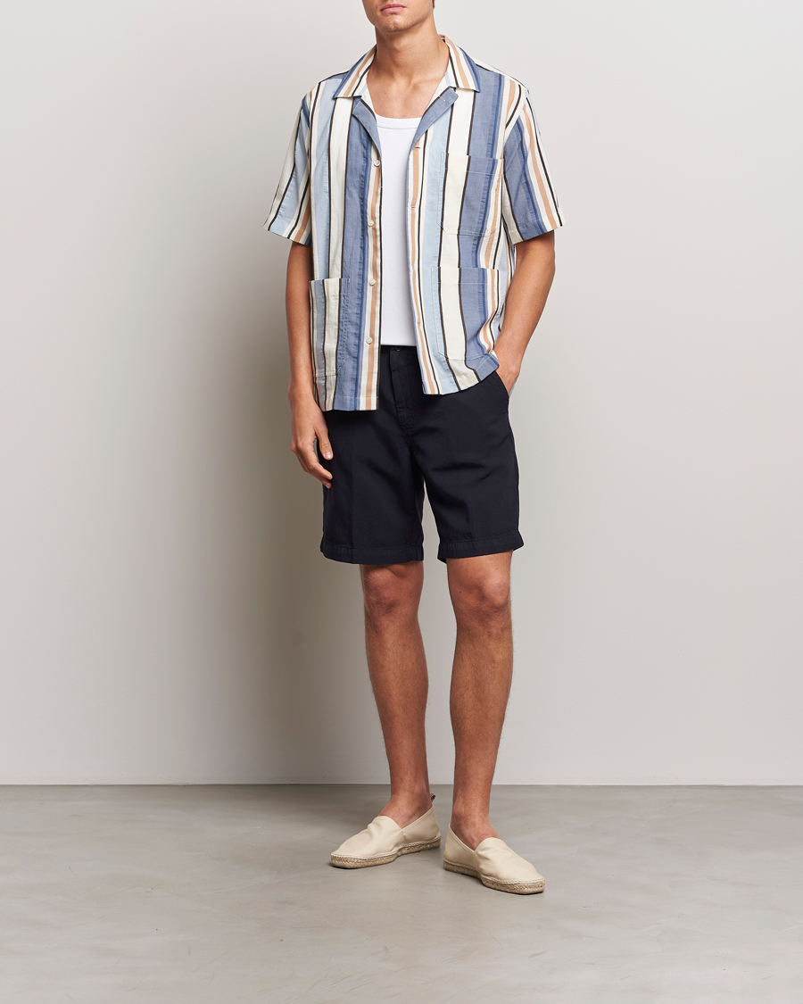 Homme | Shorts | Oscar Jacobson | Poggio Washed Linen Shorts Navy