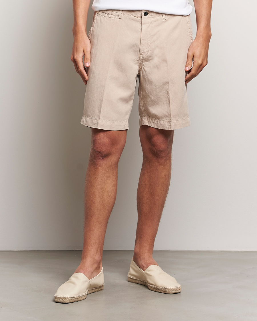 Homme | Shorts | Oscar Jacobson | Poggio Washed Linen Shorts Beige