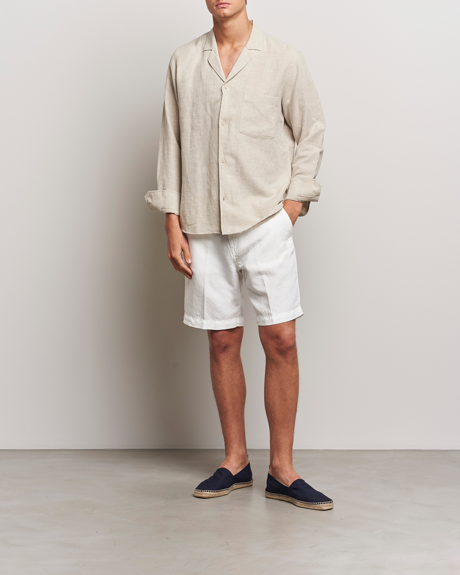 Homme | Shorts | Oscar Jacobson | Poggio Washed Linen Shorts White