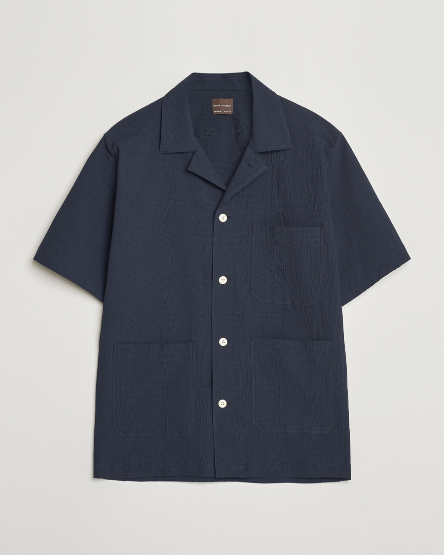 Homme | Chemises | Oscar Jacobson | Hanks Reg Seersucker Shirt Navy