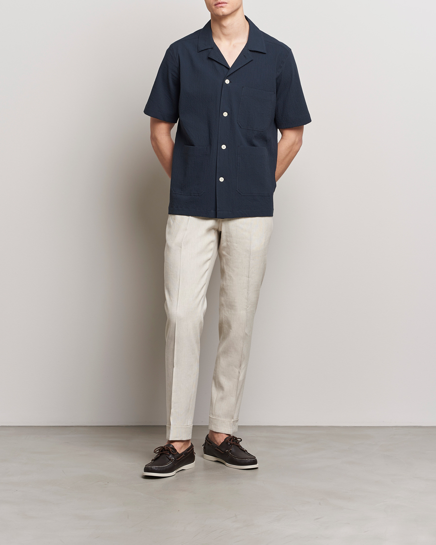 Homme | Chemises | Oscar Jacobson | Hanks Reg Seersucker Shirt Navy
