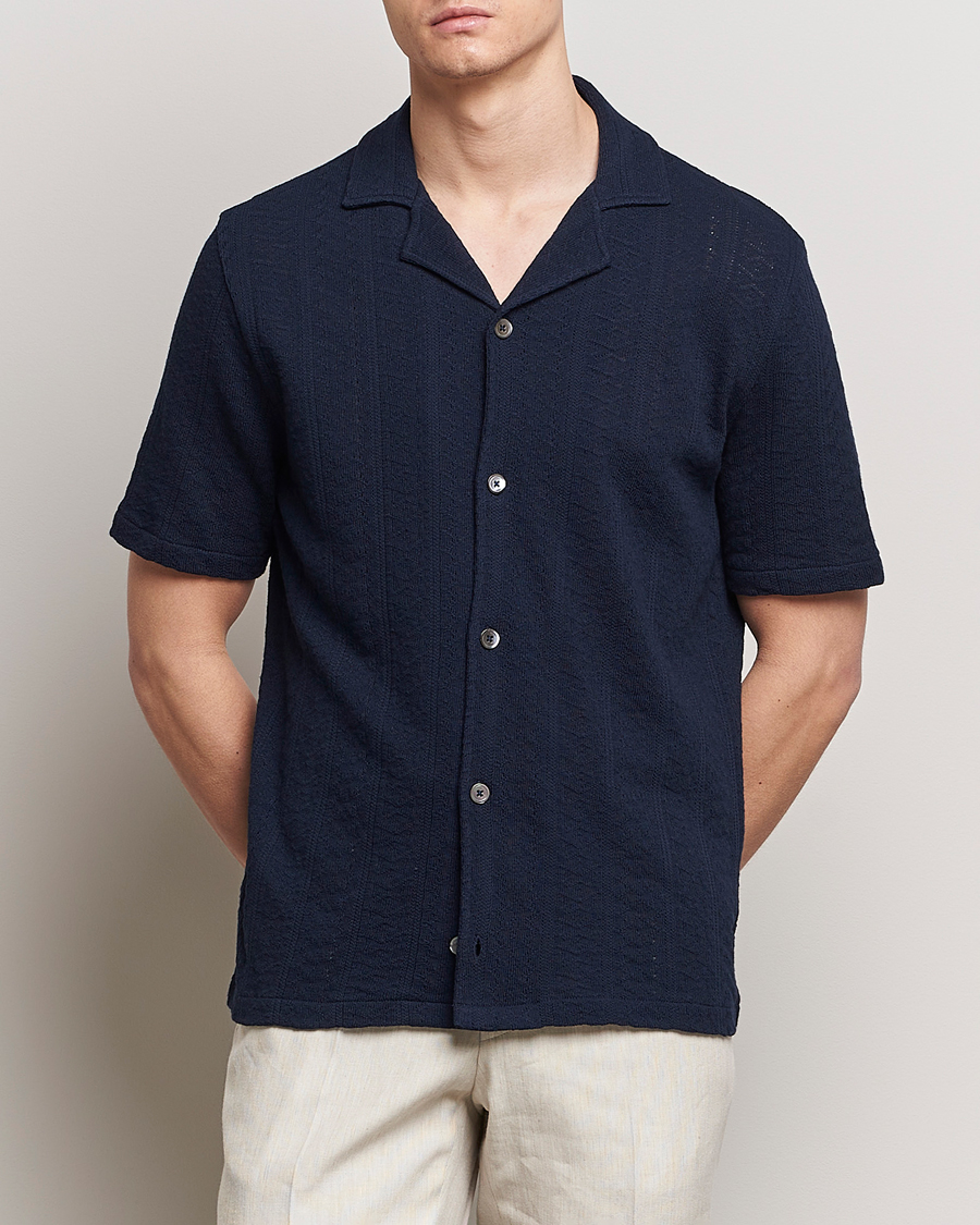 Homme | Chemises À Manches Courtes | Oscar Jacobson | Mattis Reg Knitted Shirt Navy
