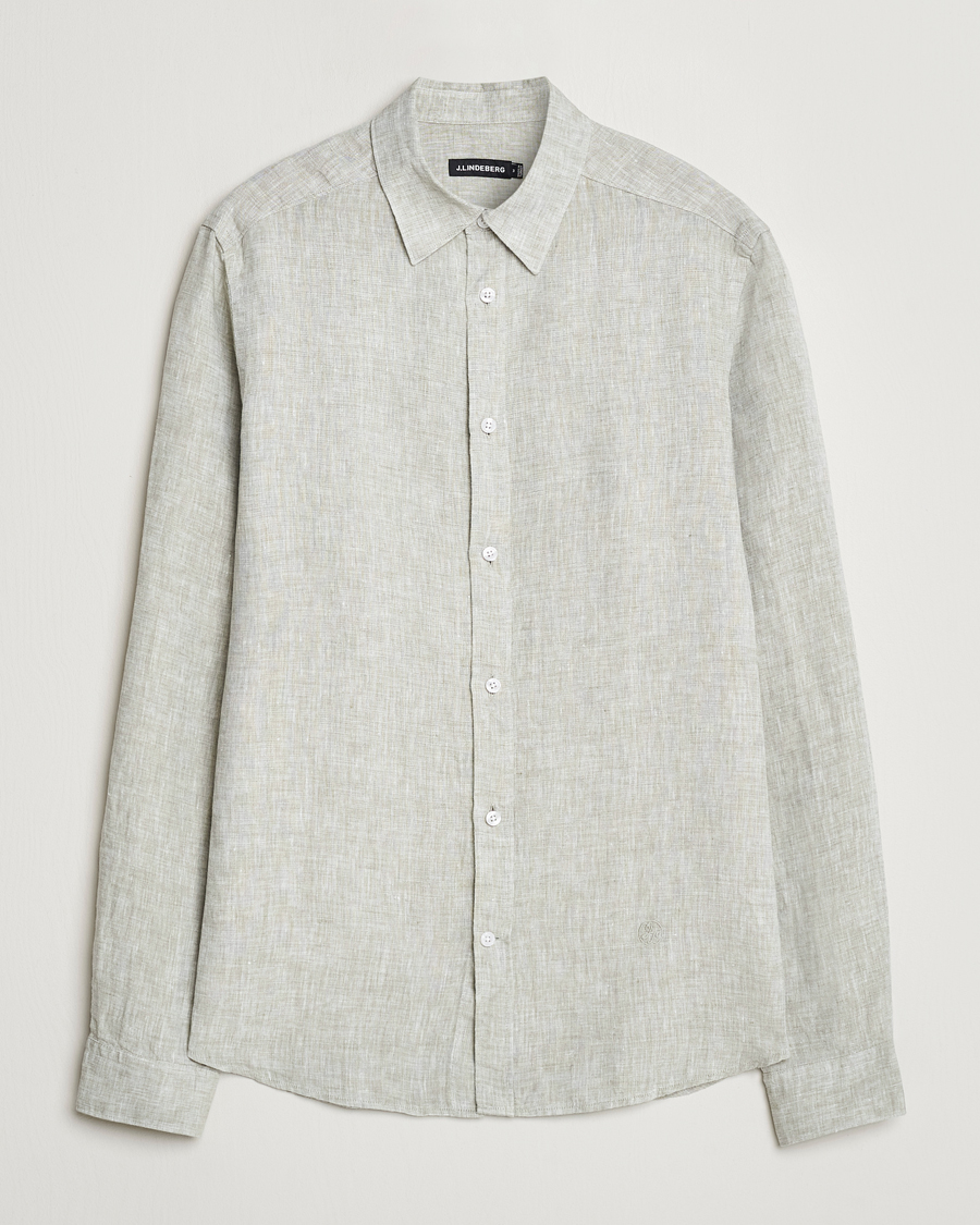 Homme | Chemises | J.Lindeberg | Slim Linen Melange Shirt Oil Green