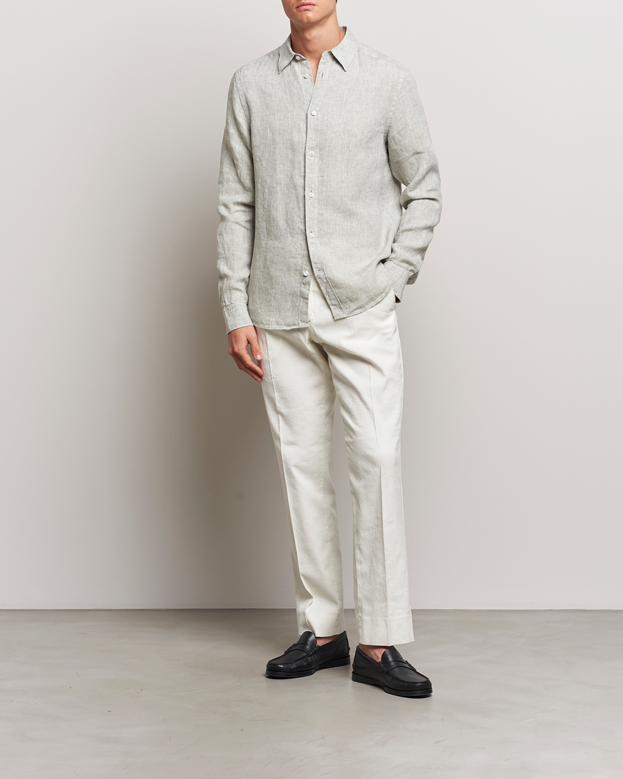 Homme | Chemises | J.Lindeberg | Slim Linen Melange Shirt Oil Green