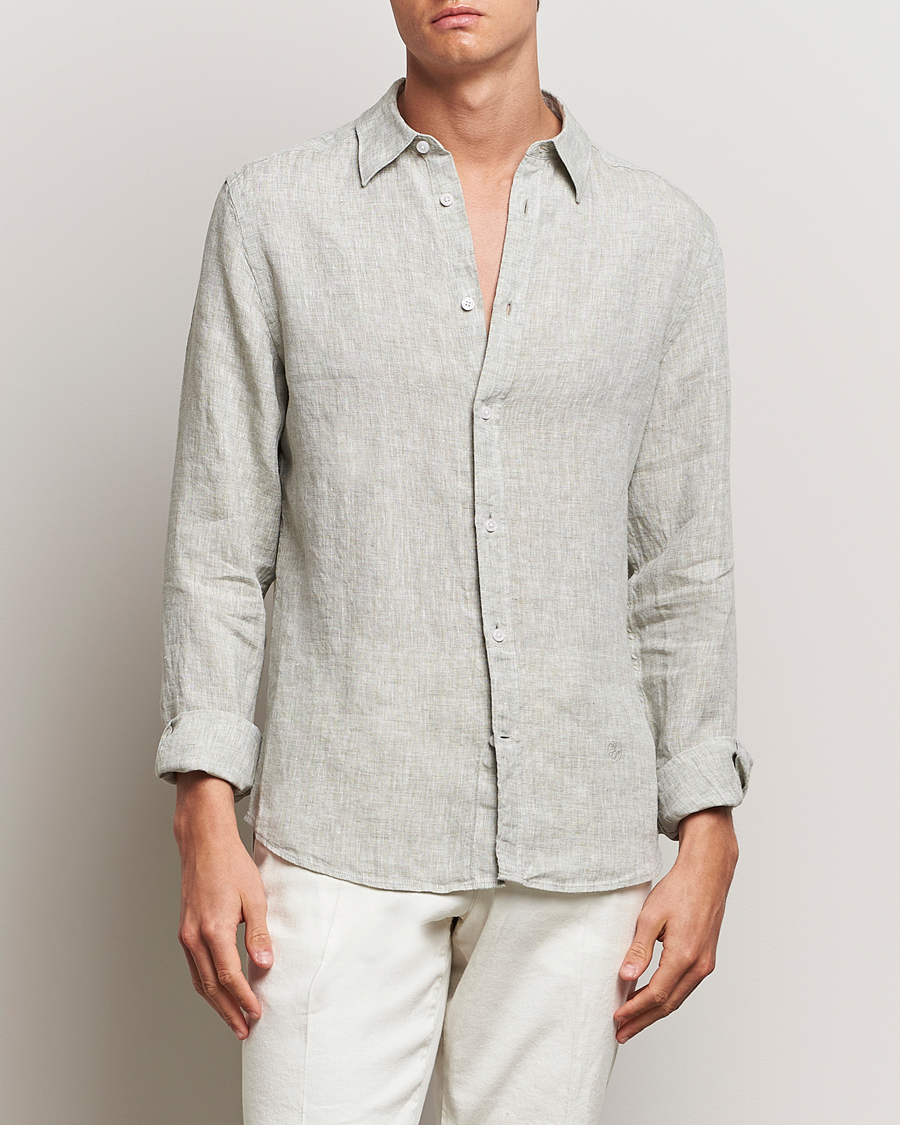 Homme | Chemises | J.Lindeberg | Slim Linen Melange Shirt Oil Green