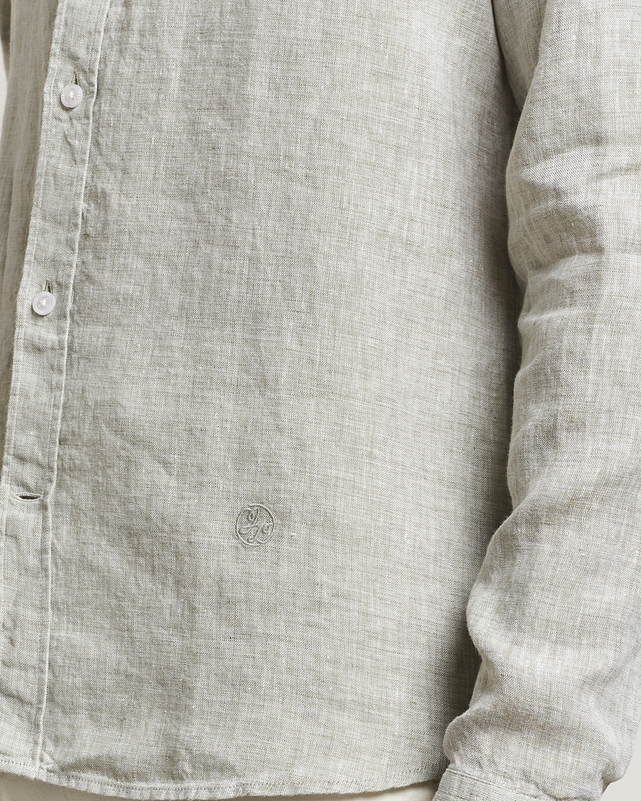 Homme | Chemises | J.Lindeberg | Slim Linen Melange Shirt Oil Green