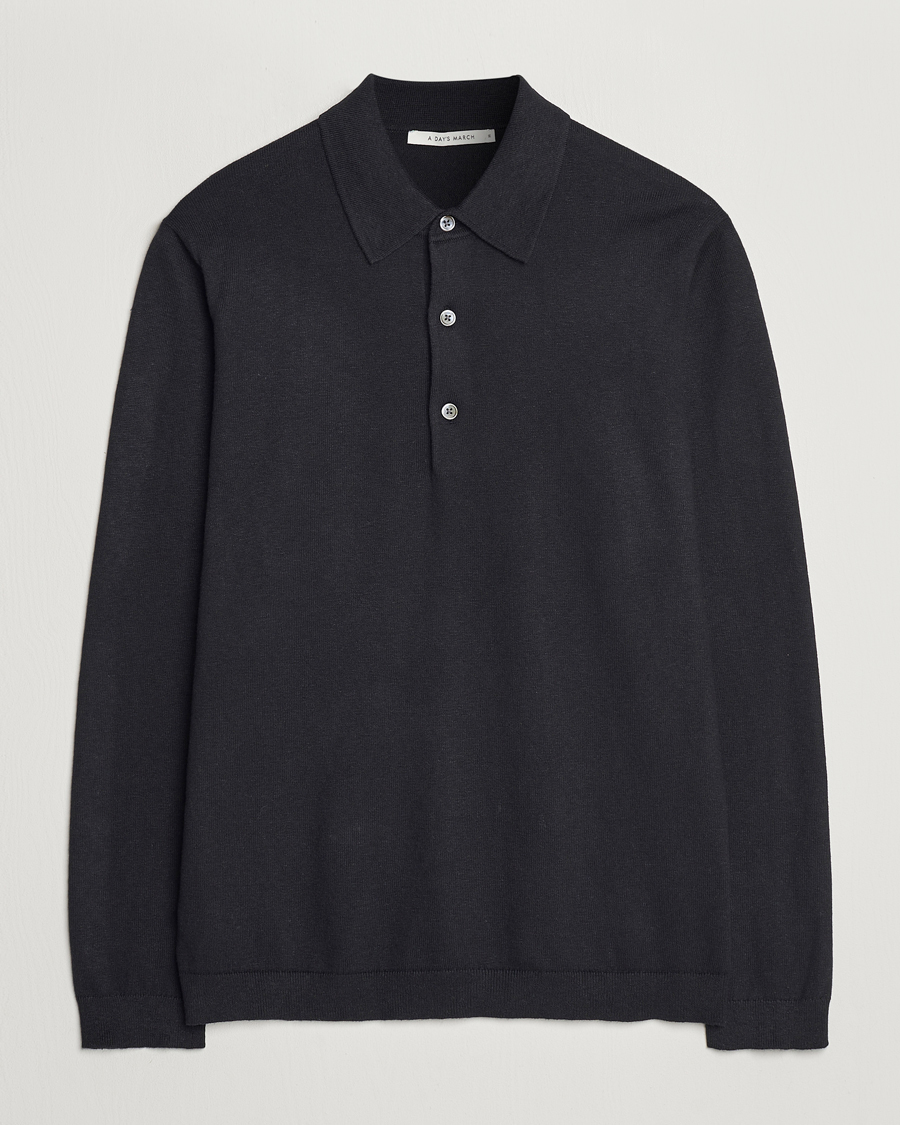 Homme | Pulls Et Tricots | A Day's March | Ambroz Cotton/Linen Polo Black