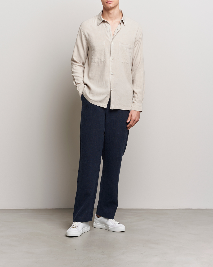Homme | Chemises | A Day's March | Balain Linen/Viscose Shirt Dove