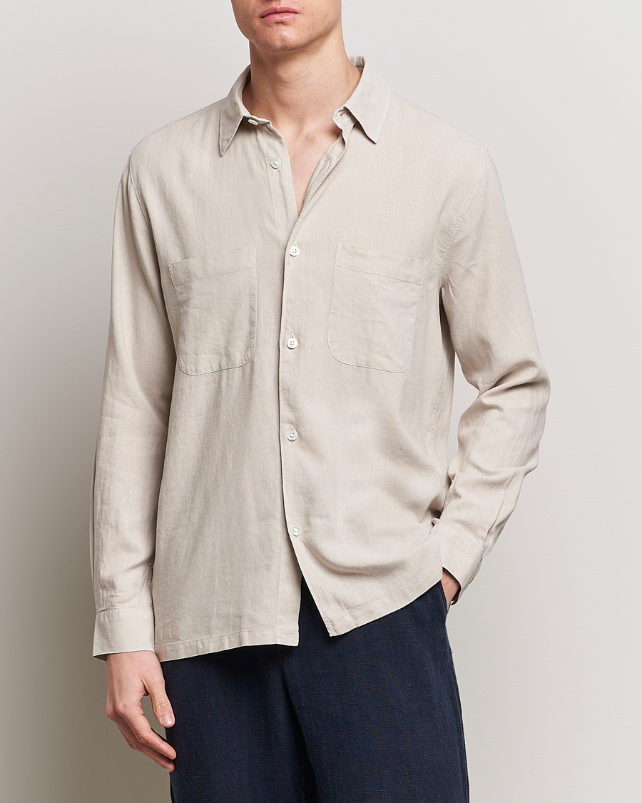 Homme | Chemises | A Day's March | Balain Linen/Viscose Shirt Dove