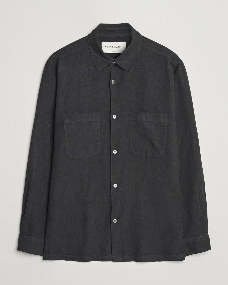 Homme | Chemises | A Day's March | Balain Linen/Viscose Shirt Off Black