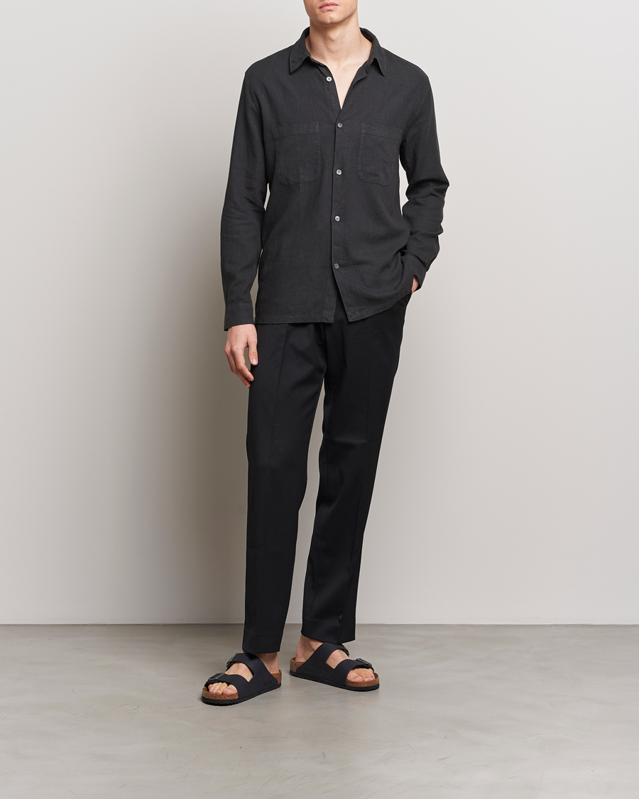 Homme | Chemises | A Day's March | Balain Linen/Viscose Shirt Off Black