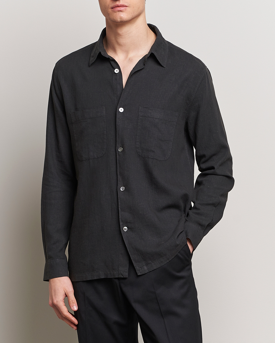 Homme | Chemises Décontractées | A Day's March | Balain Linen/Viscose Shirt Off Black