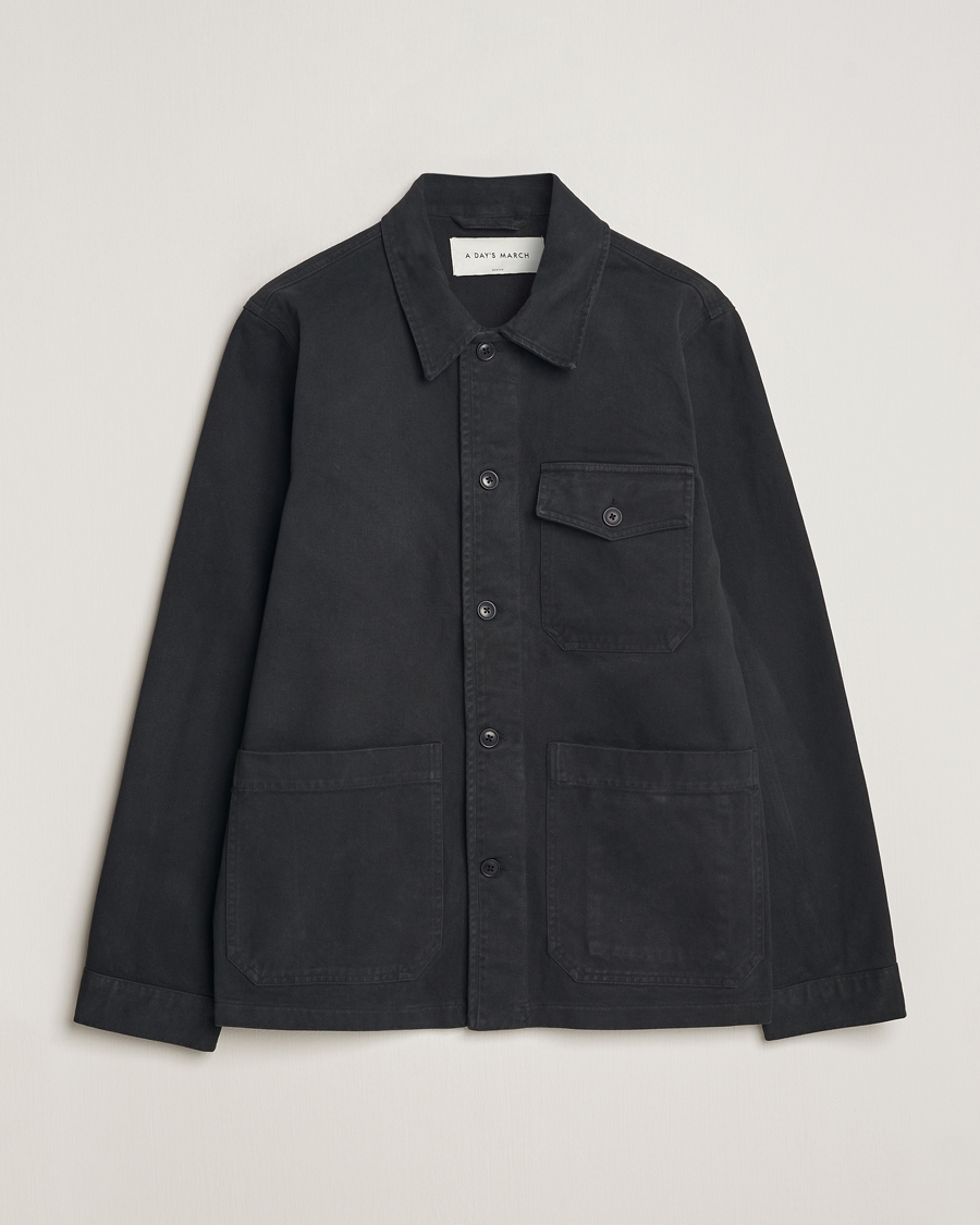 Homme | Chemises | A Day's March | Patch Pocket Sturdy Twill Overshirt Off Black