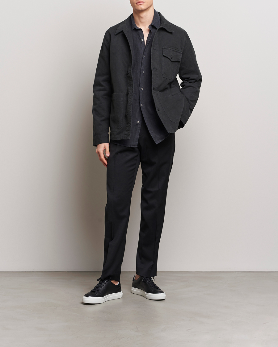 Homme | Chemises | A Day's March | Patch Pocket Sturdy Twill Overshirt Off Black