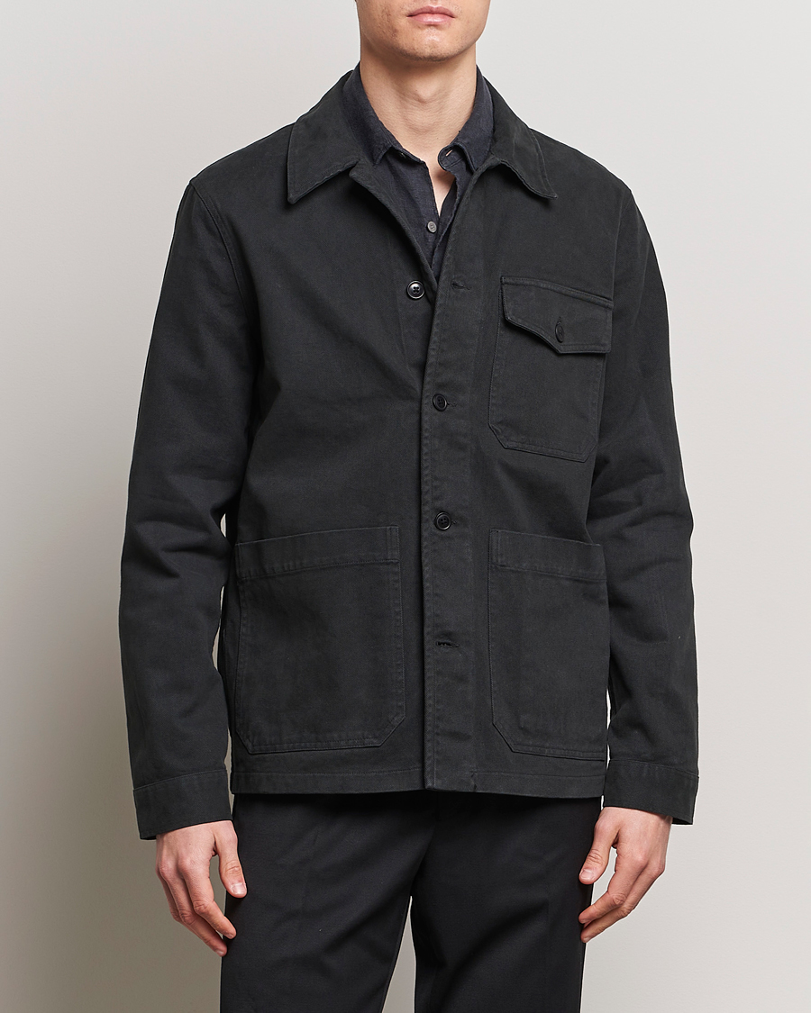 Homme |  | A Day's March | Patch Pocket Sturdy Twill Overshirt Off Black
