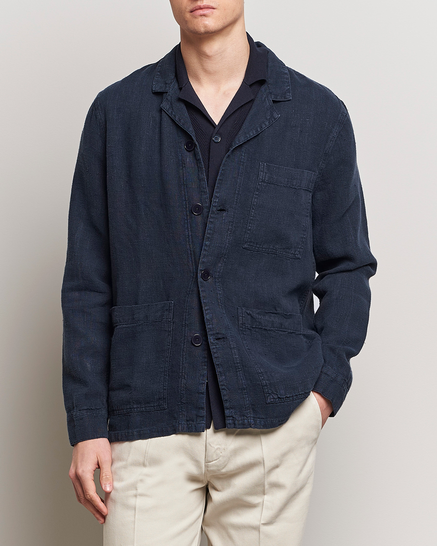 Homme | Surchemises | A Day's March | Bangher Linen Overshirt Navy