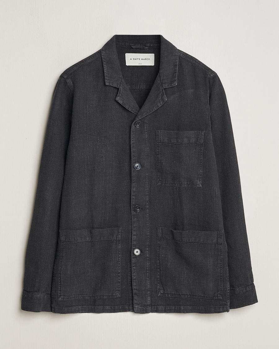 Homme | Chemises | A Day's March | Bangher Linen Overshirt Black