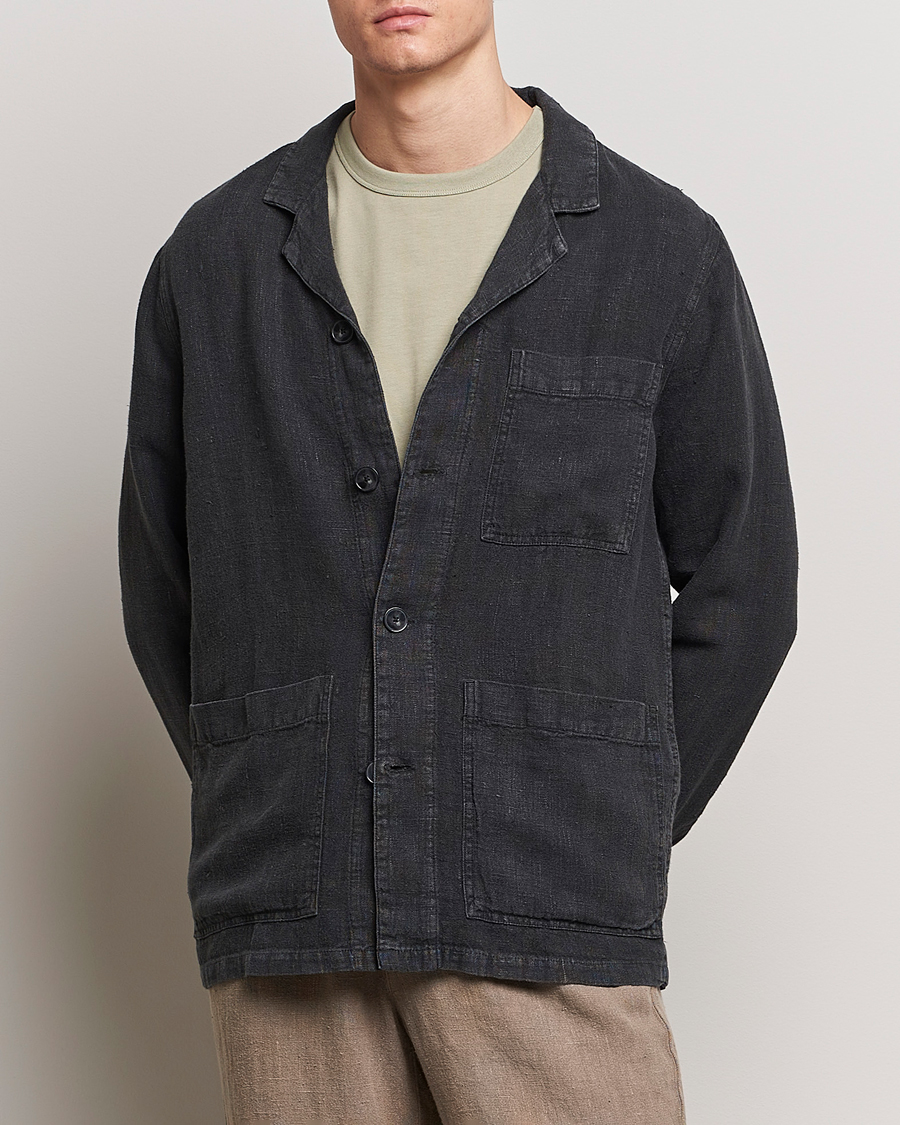 Homme | Chemises | A Day's March | Bangher Linen Overshirt Black
