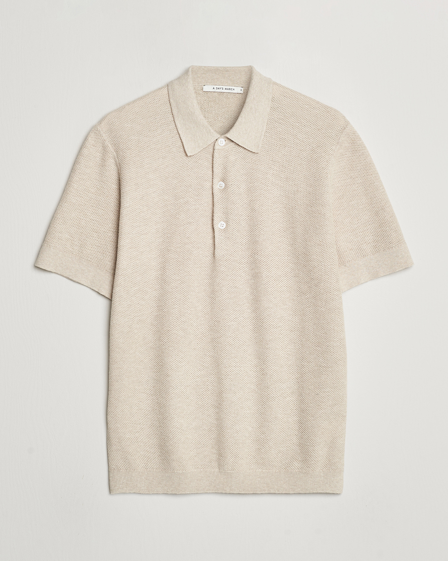 Homme | Polos | A Day's March | Rosehall Popcorn Stitch Polo Sand