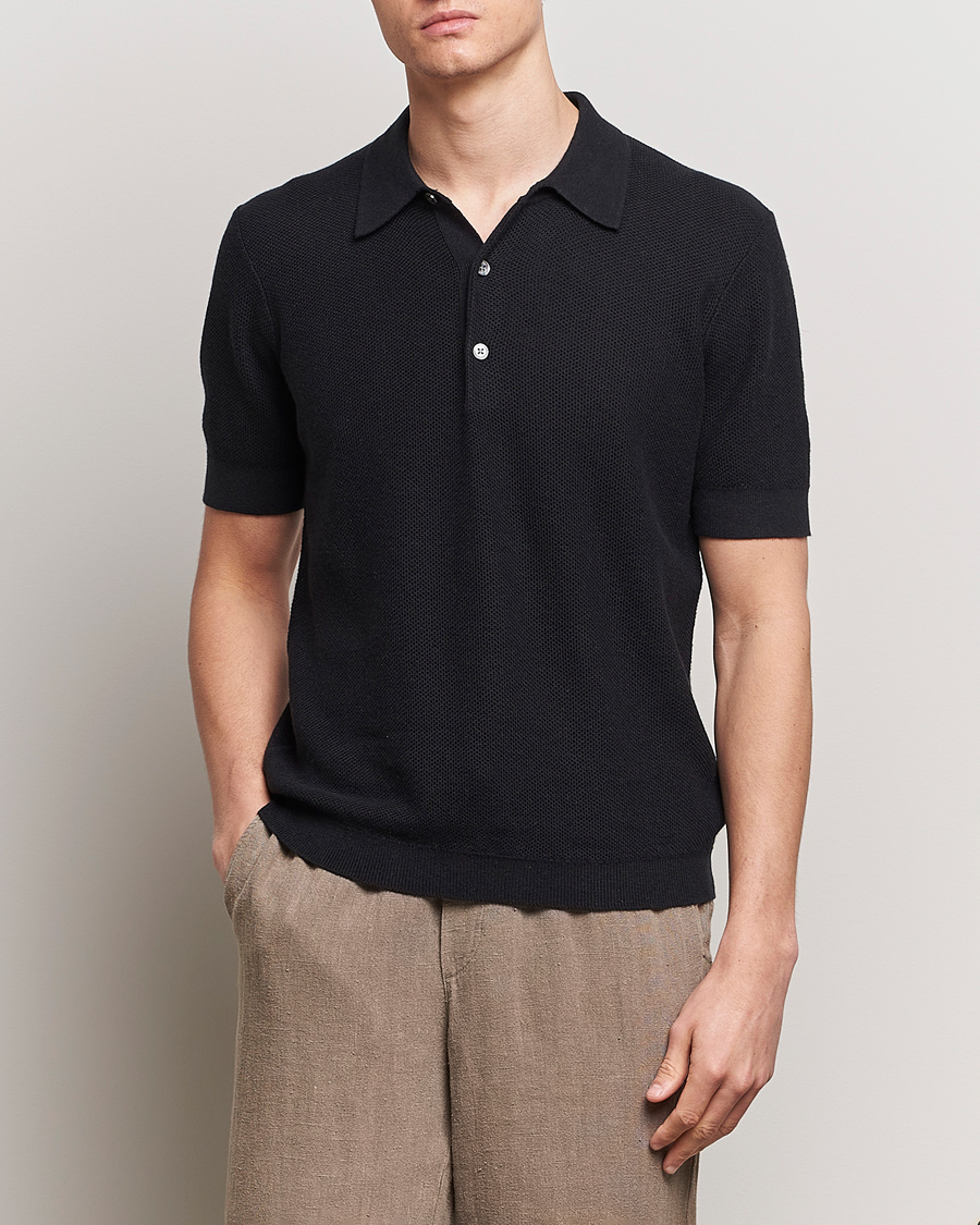 Homme | A Day's March | A Day's March | Rosehall Popcorn Stitch Polo Black
